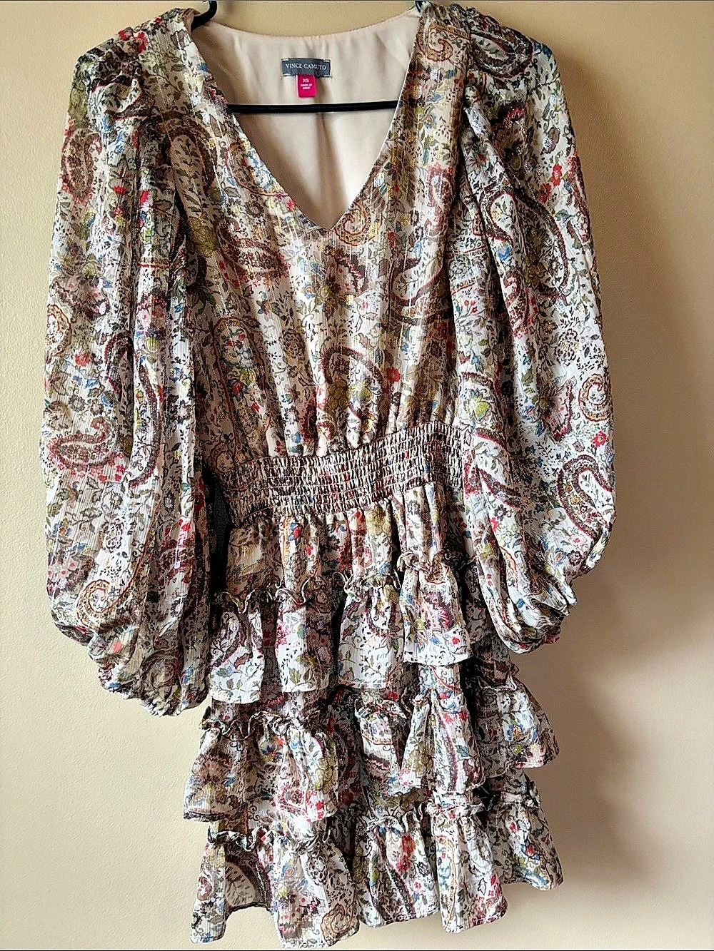 null Paisley Ruffle Mini Dress in Brown, Vintage